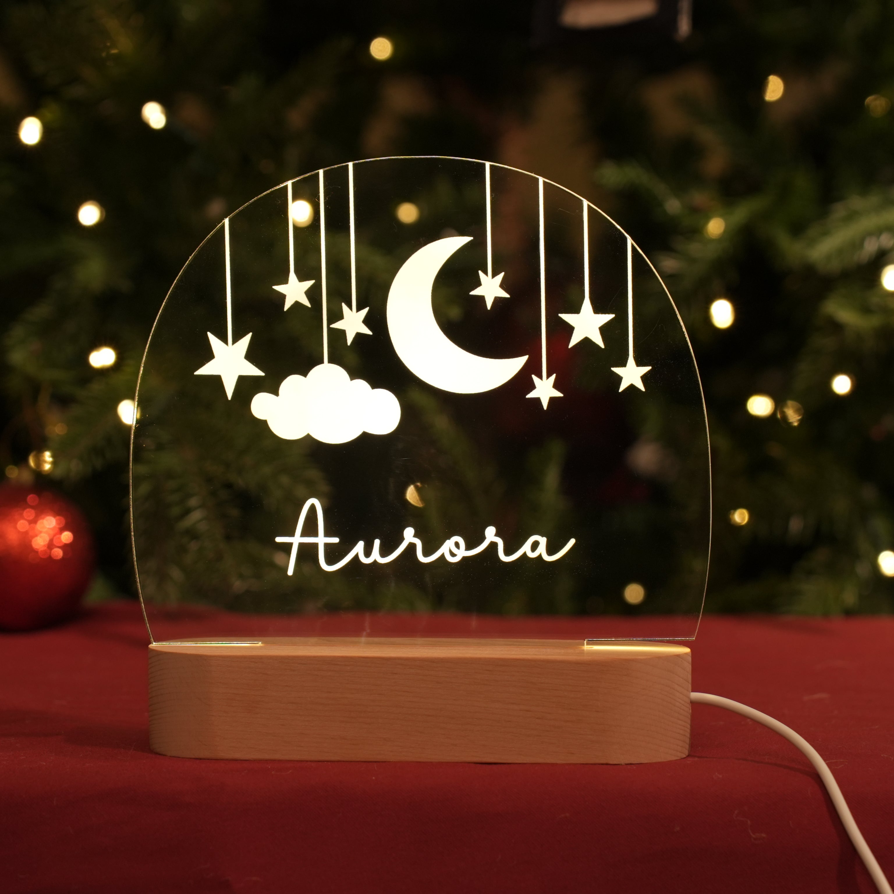 Custom Moon and Star Nightlight, Personalized Clouds Night Light with Name
