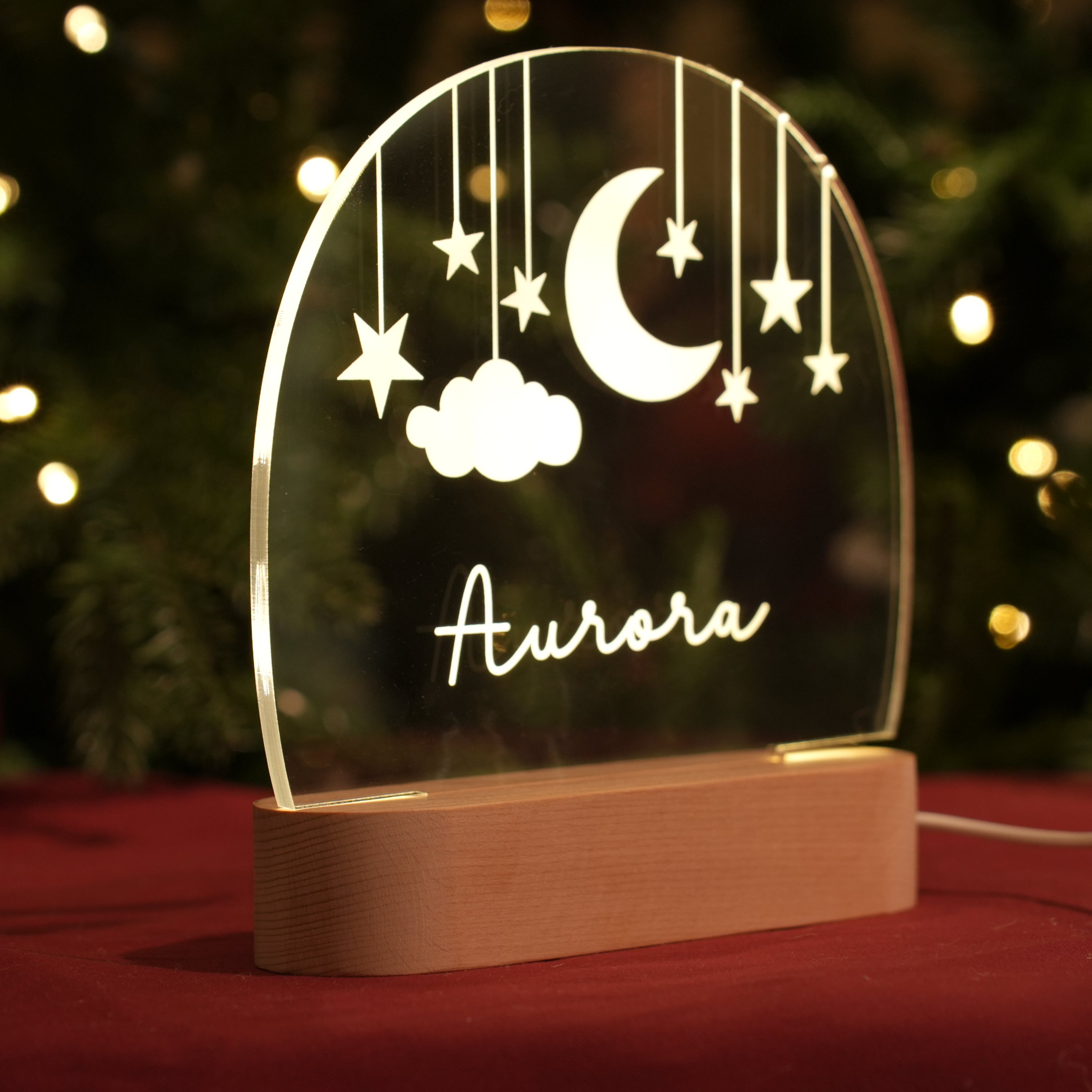 Custom Moon and Star Nightlight, Personalized Clouds Night Light with Name