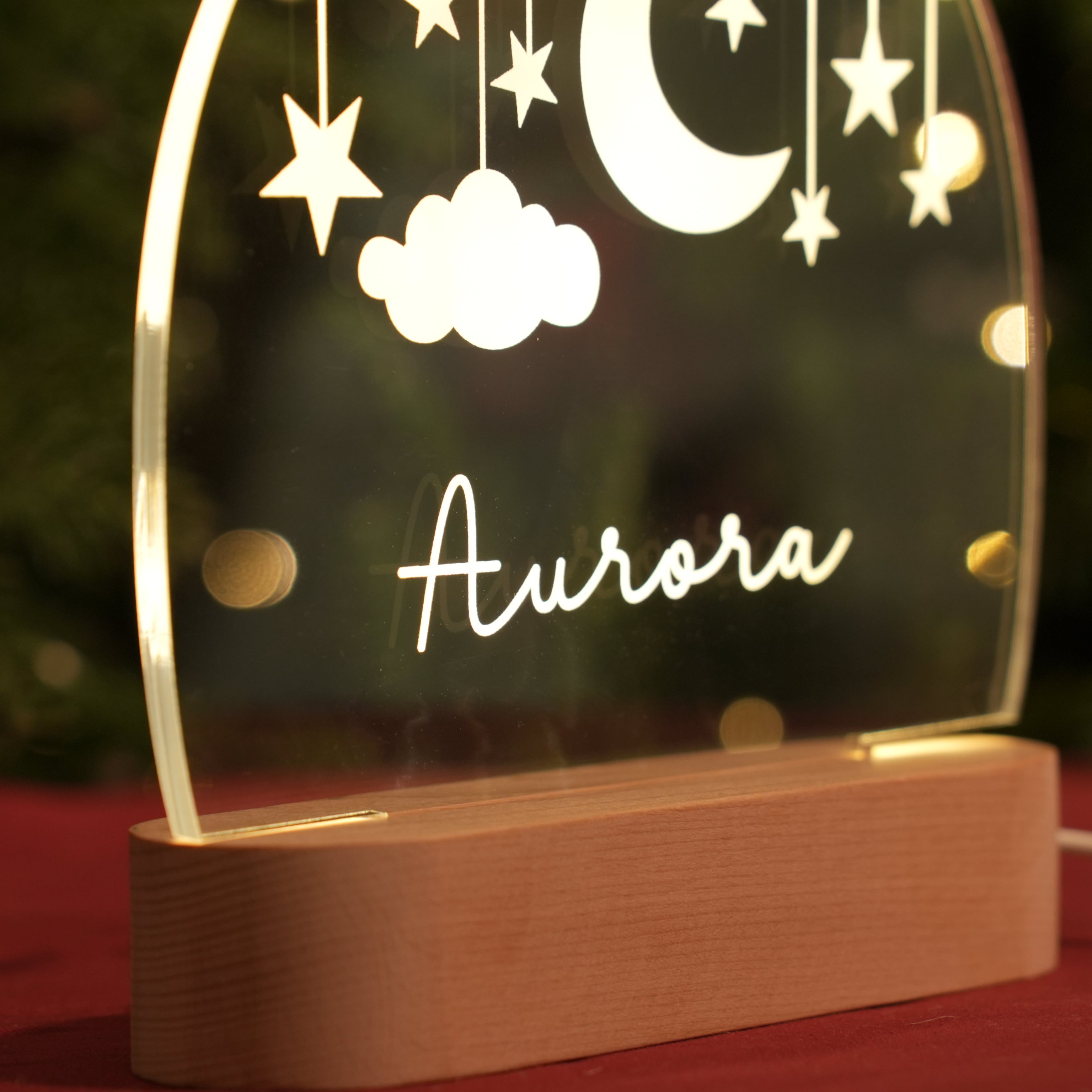 Custom Moon and Star Nightlight, Personalized Clouds Night Light with Name