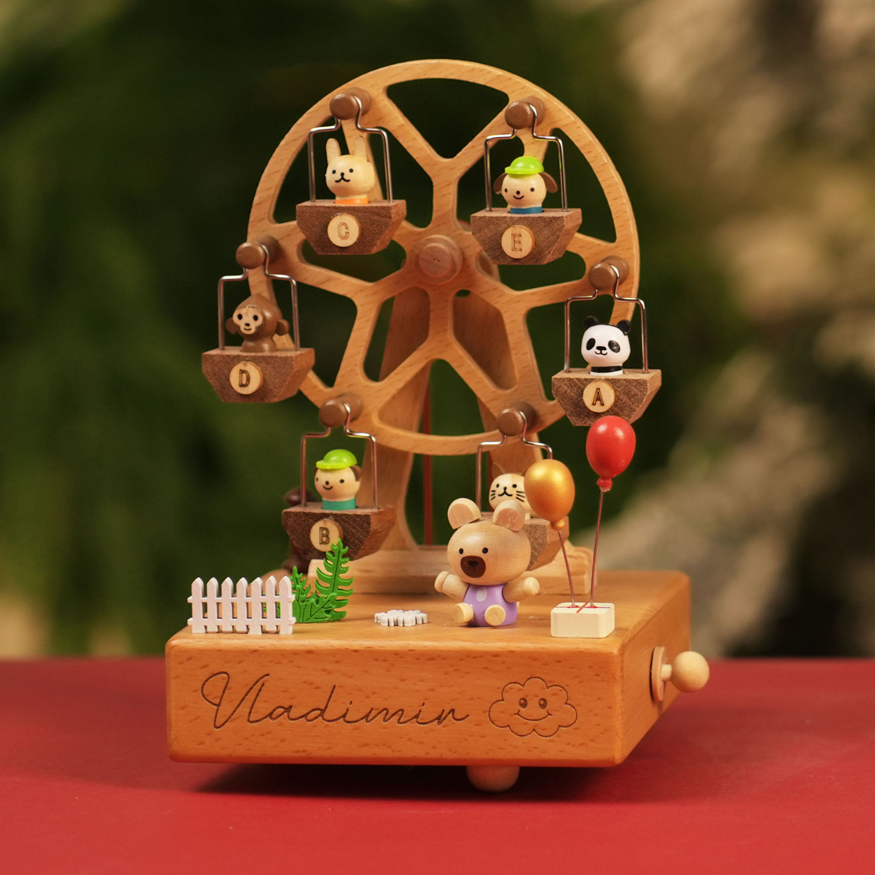 Musical Wooden Ballerina Carousel Keepsake, Engraved Name Music Box, Personalized Wooden MusicBox
