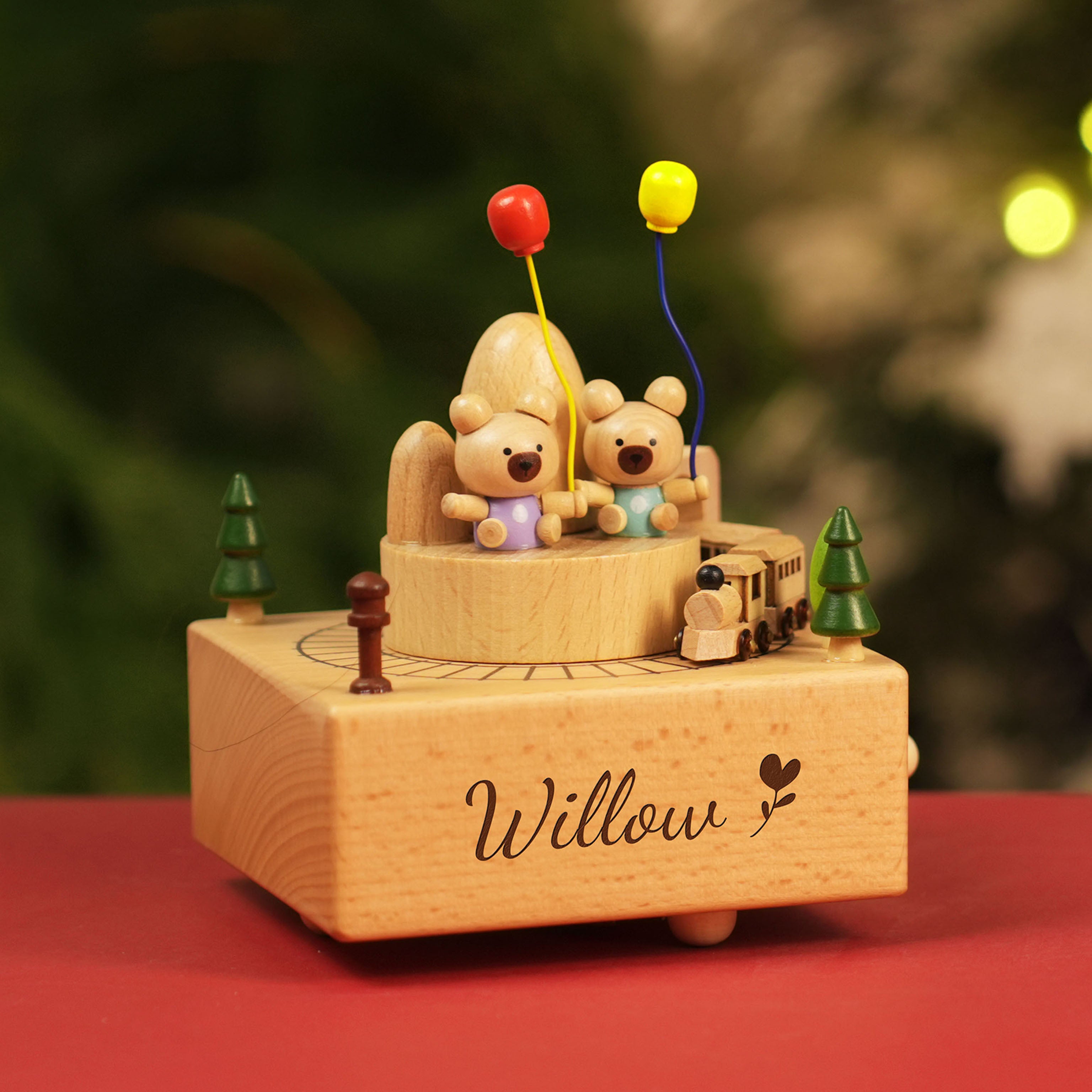 Musical Wooden Ballerina Carousel Keepsake, Engraved Name Music Box, Personalized Wooden MusicBox