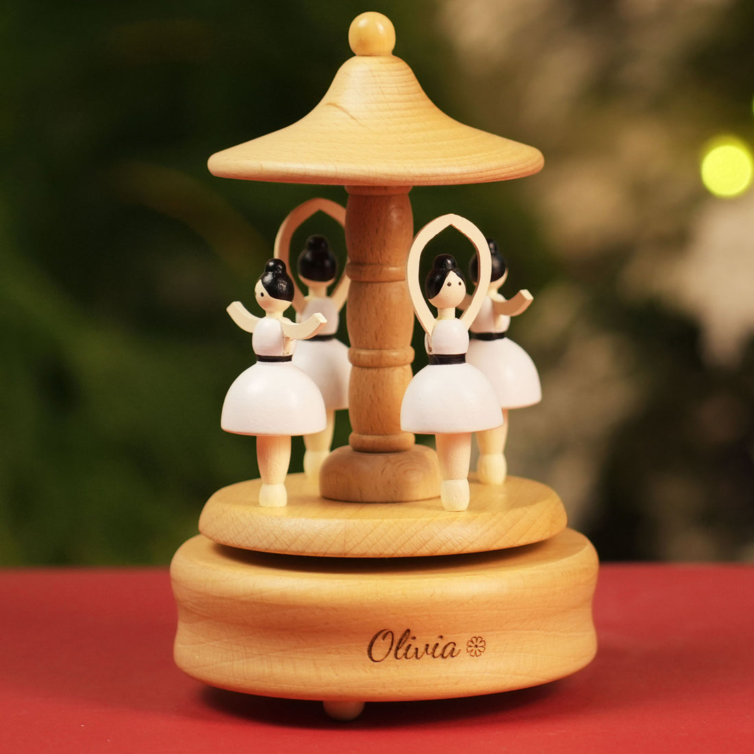 Musical Wooden Ballerina Carousel Keepsake, Engraved Name Music Box, Personalized Wooden MusicBox