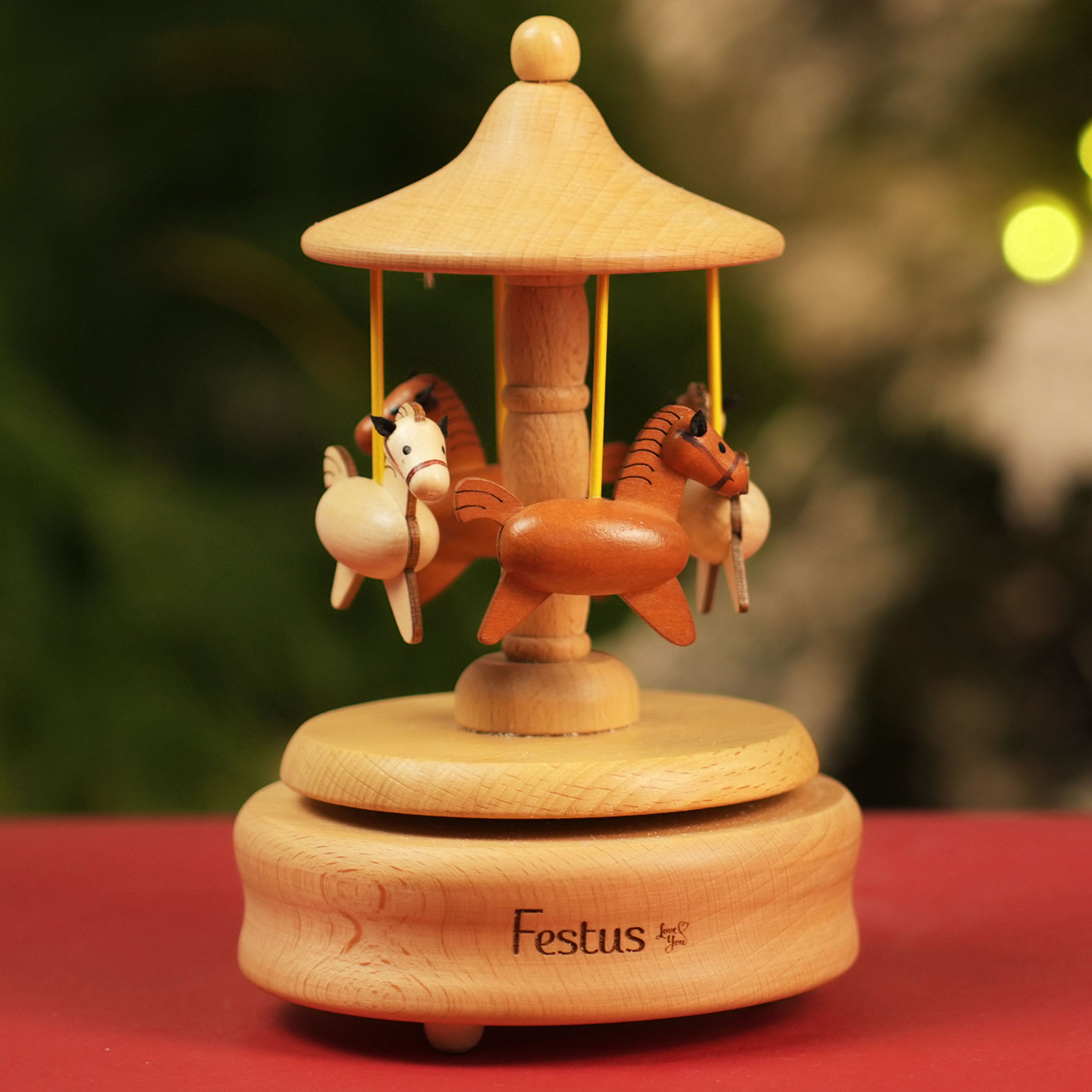 Musical Wooden Ballerina Carousel Keepsake, Engraved Name Music Box, Personalized Wooden MusicBox