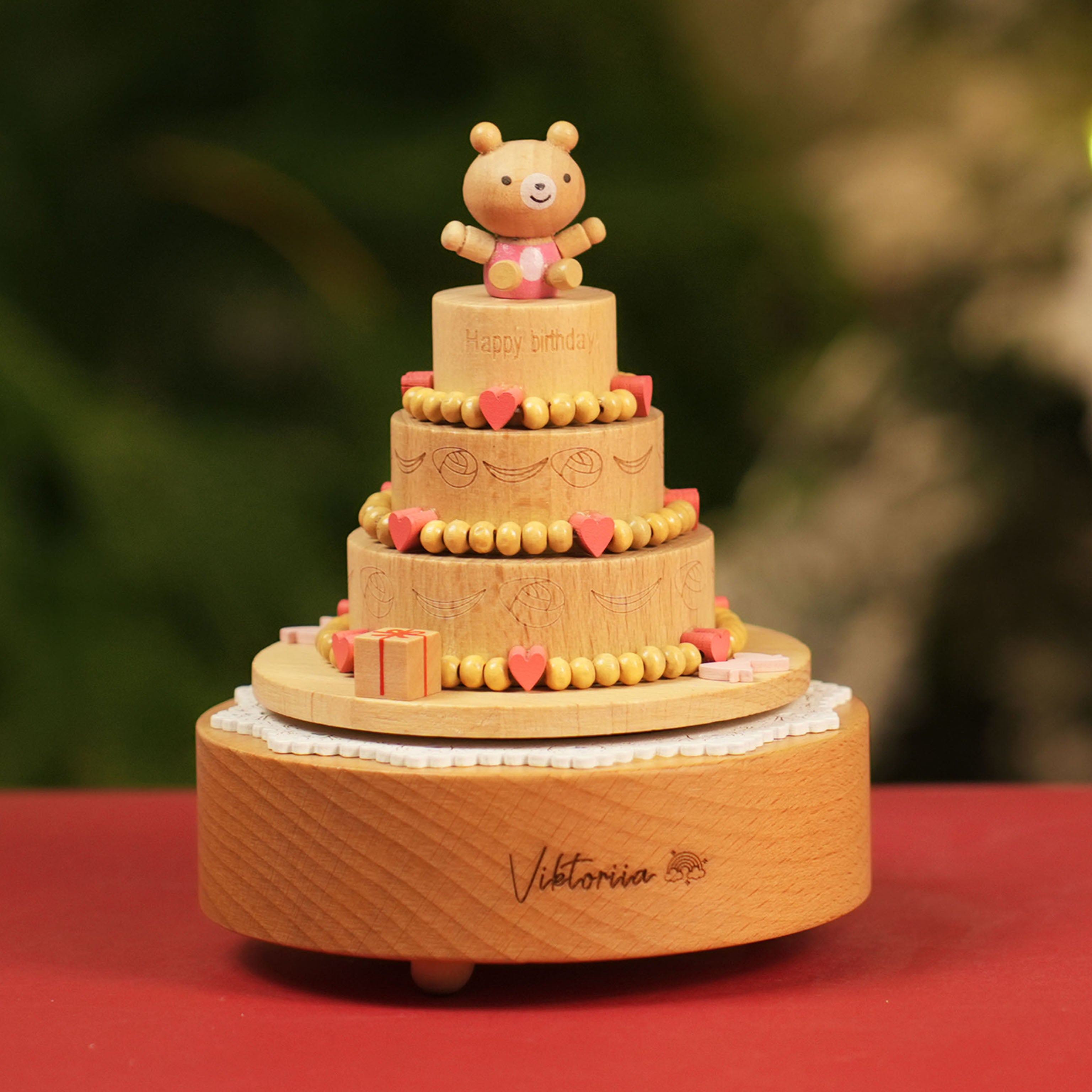 Musical Wooden Ballerina Carousel Keepsake, Engraved Name Music Box, Personalized Wooden MusicBox