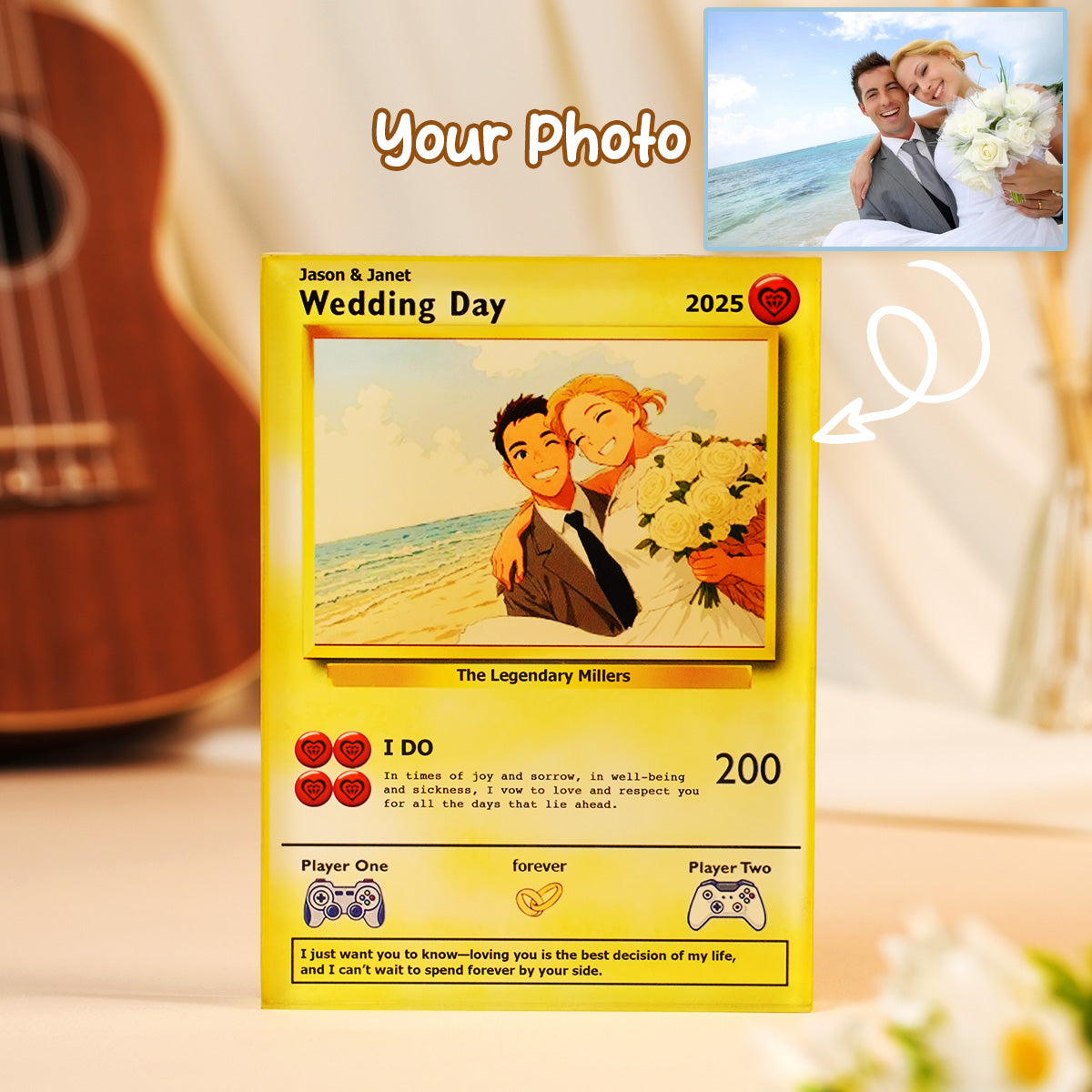 Personalized Wedding Pokemon Acrylic Plaque Card,  Gift For Wife, Husband Gift, Custom Pokemon Acrylic Plaque