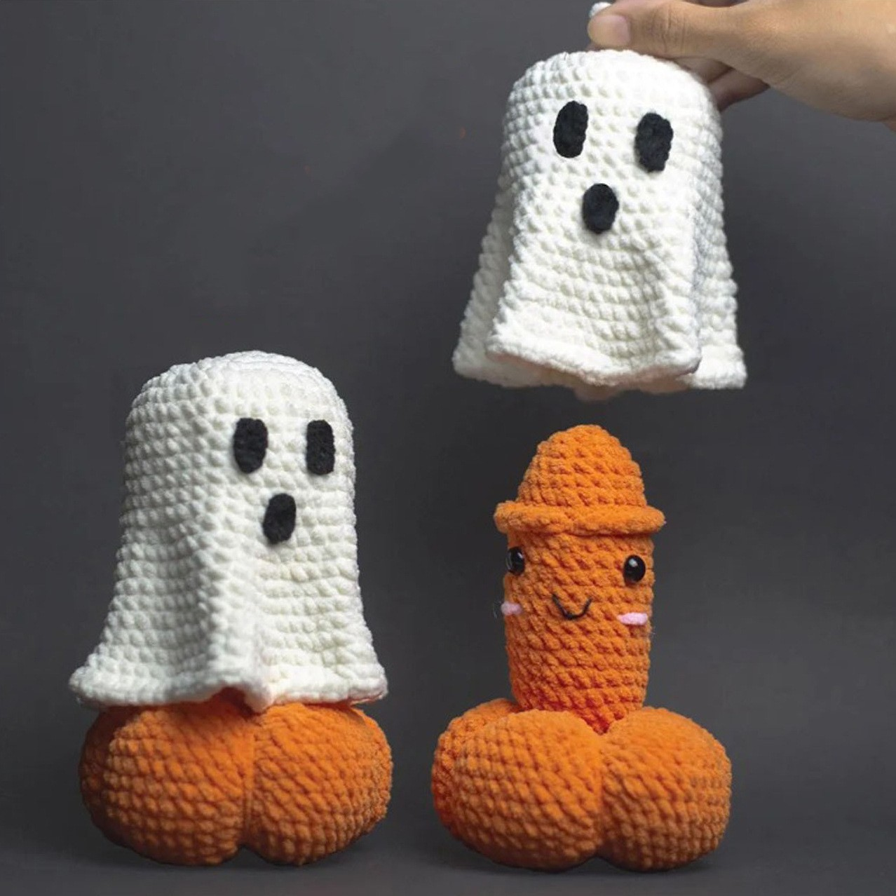 Halloween Pumpkin Ghost Crochet Ornament