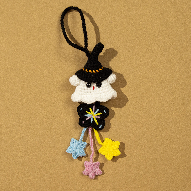 Cute Crochet Ghost Car Hanging Ornament, Handmade Rearview Mirror Decoration
