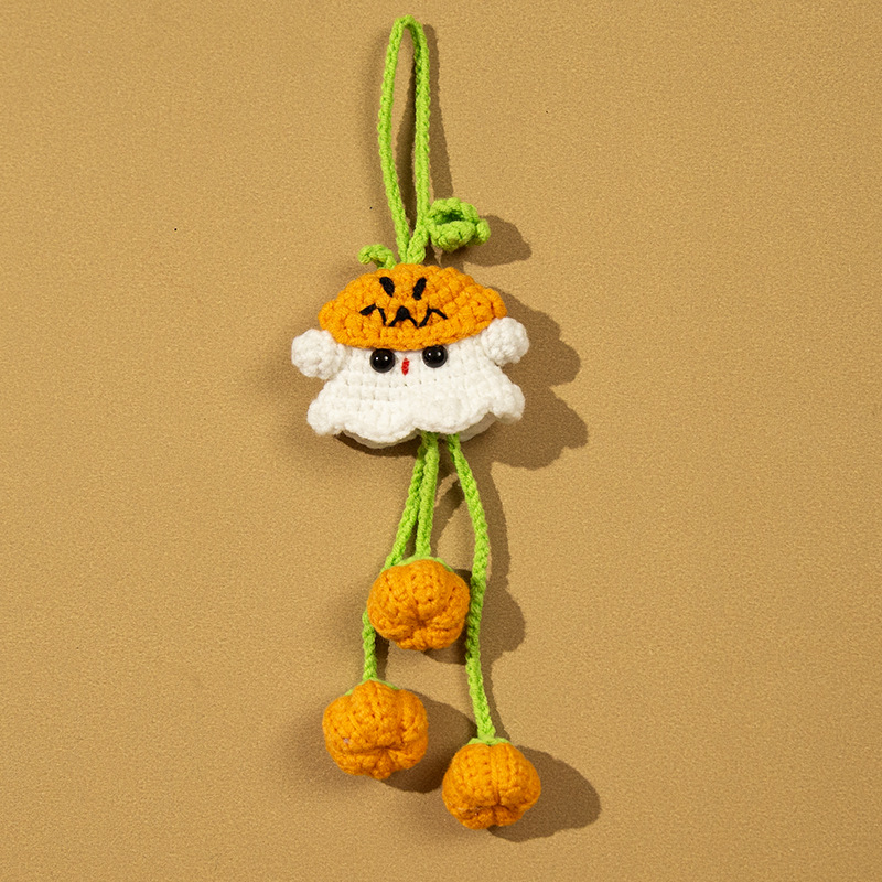 Cute Crochet Ghost Car Hanging Ornament, Handmade Rearview Mirror Decoration