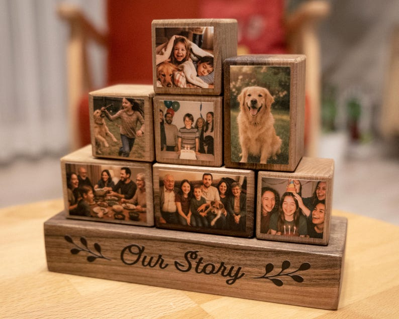 Custom Wooden Photo Blocks Collage – Stackable Wood Photo Block Set, Family & Personalized Picture Gift
