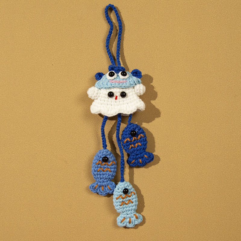 Cute Crochet Ghost Car Hanging Ornament, Handmade Rearview Mirror Decoration