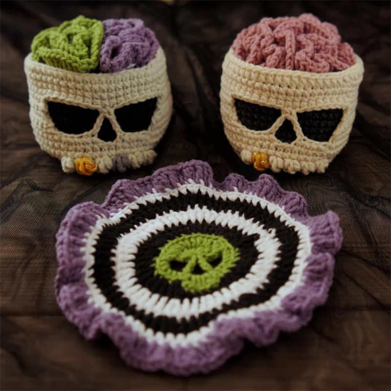 Halloween Brainy Skull Coaster Set