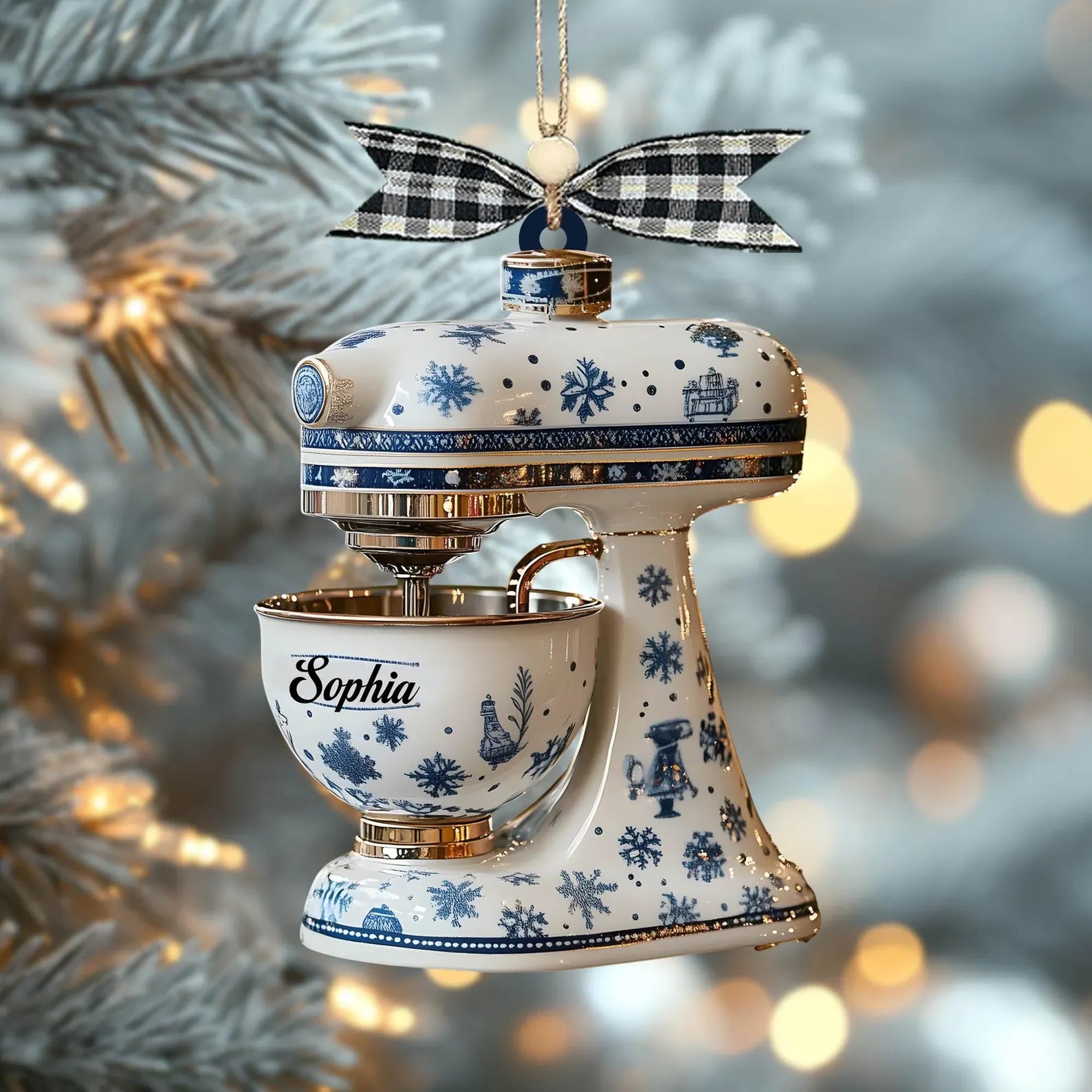 Personalized Kitchen Mixer Ornament, 2D Blue Snowflake Christmas Tree Decoration