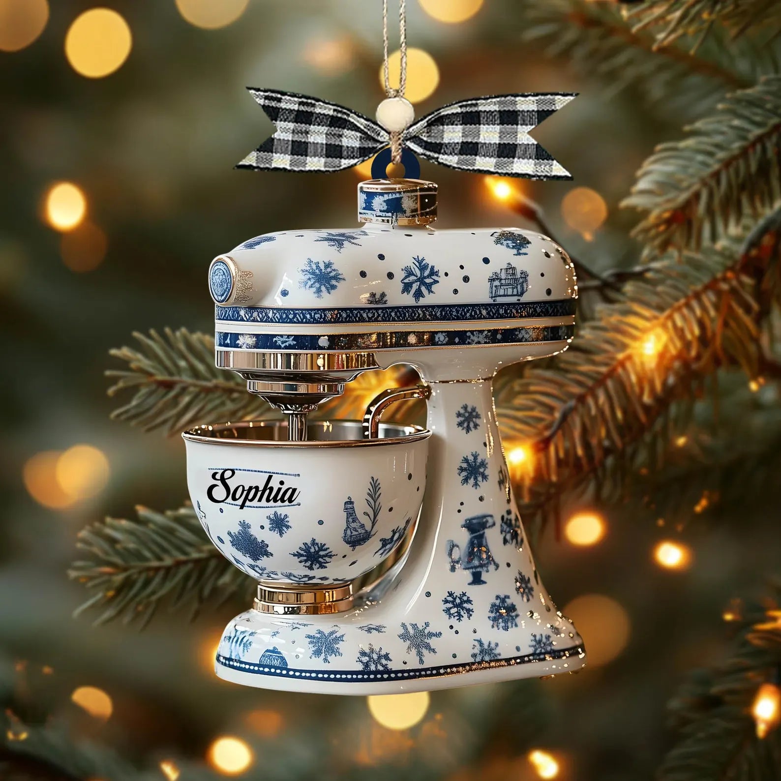 Personalized Kitchen Mixer Ornament, 2D Blue Snowflake Christmas Tree Decoration