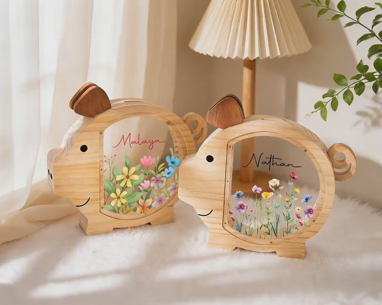 Personalized Piggy Bank, Wildflower Money Box, Kids Gift
