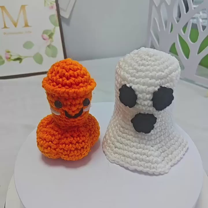 Halloween Pumpkin Ghost Crochet Ornament