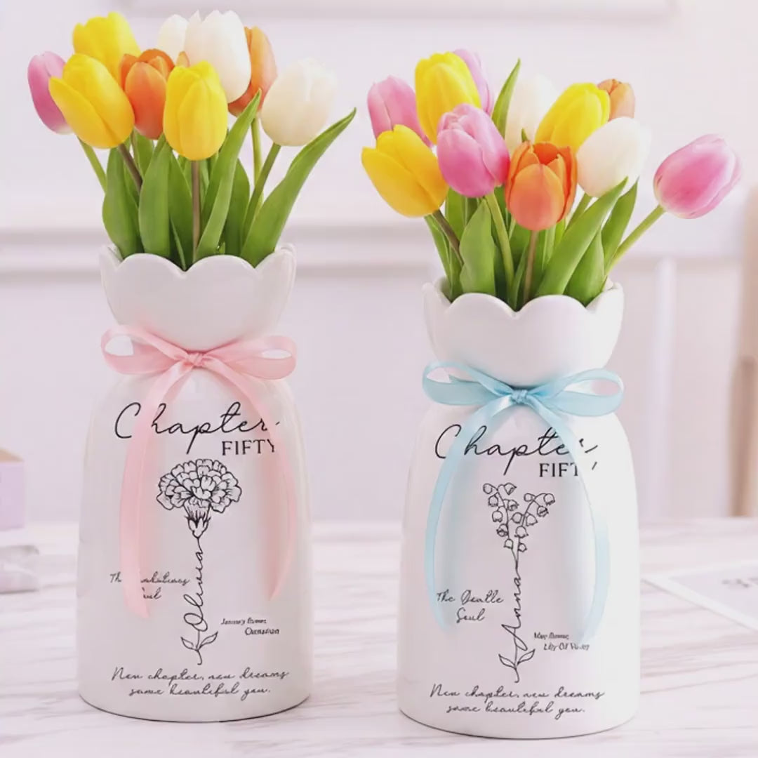 Custom Birth Month Flower Name Vase – Personalized Gift for Mom, Wife, or Daughter