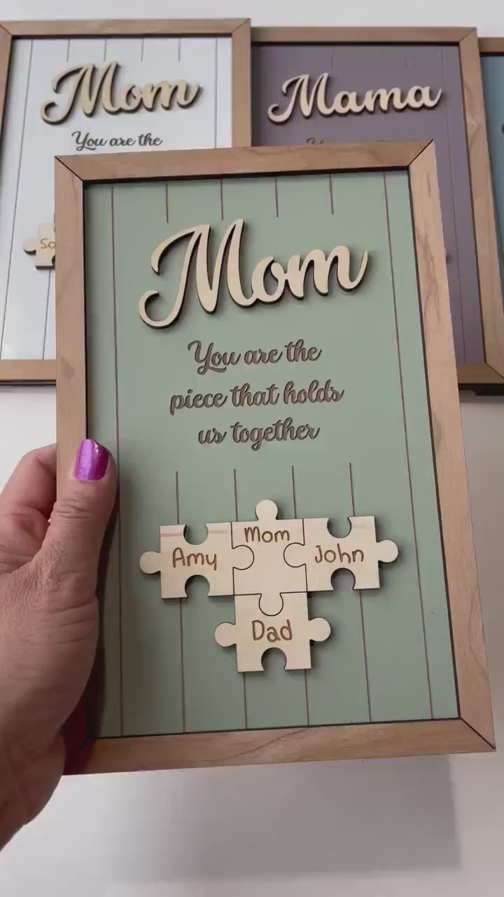 Mom Puzzle Sign, Mother's Day Gift, Custom Engraved Wood Sign, Piece That Holds Us Together, Grandma Gift, Personalized