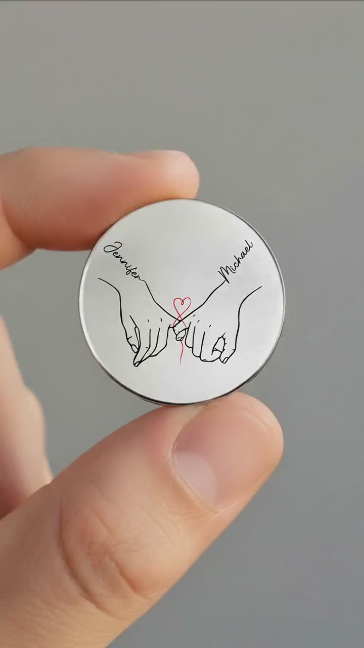 Couple Pocket Hug Keychain, Personalized Love Coin, Custom Name Anniversary Gift, Romantic Couple Keepsake